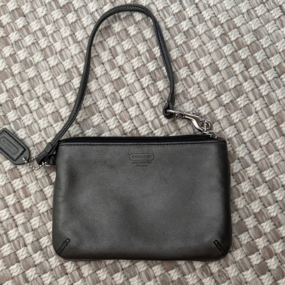 Coach Charcoal Leather Wristlet - Picture 1 of 3